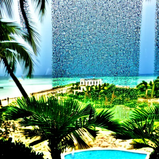 Image similar to Palace of the chalice, refracted sparkles, motion blur, accidental pic, thunderstorm, greek pool, beach and Tropical vegetation on the background major arcana sky, 2005 blog, dslr camera IMG_4016