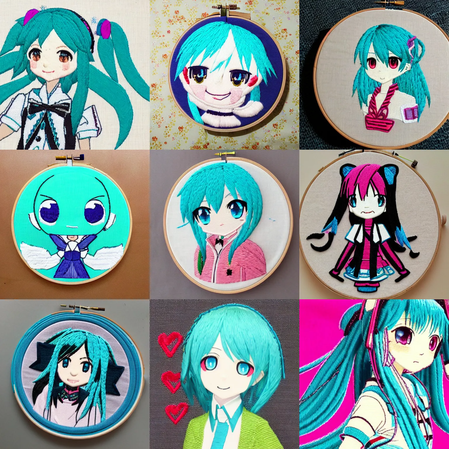 Prompt: embroidery of hatsune miku