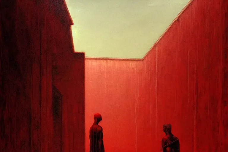 Prompt: only with red, caesar, in hoc signo vinces, rome on background, an ancient path, in the style of beksinski, part by hopper, part by rodcenko, part by hofbauer, intricate composition, red by caravaggio, insanely quality, highly detailed, masterpiece, red light, artstation