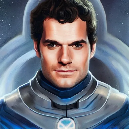 Prompt: Portrait of Henry Cavill as Reed Richards by Mandy Jurgens