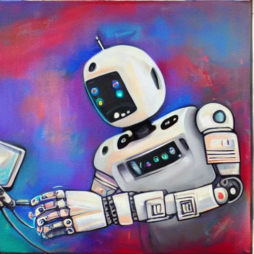 Prompt: a robot painting on a canvas