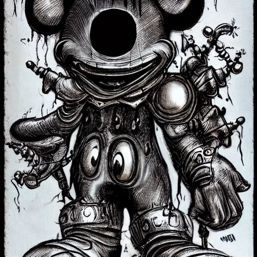 Prompt: Mickey mouse as a dark souls boss by H.R. Giger