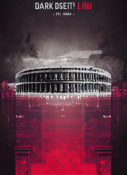 Image similar to dark design poster showing a majestic roman city, black background with very subtle red and purple design elements, powerful, nekro, vito acconci, thin straight lines, dark, glitch art, neo vaporwave, gritty, layout frame, square, trending on artstation