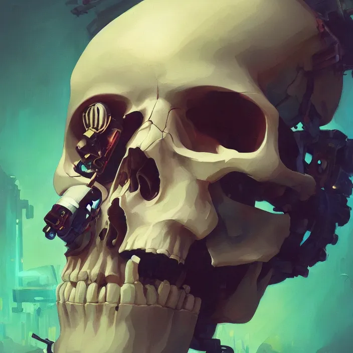 Image similar to a beautiful painting of a cyberpunk skull by sergey kolesov and pascal blanche and rhads. in style of colorful comic noir illustration, symmetry, sci fi, hyper detailed. octane render. trending on artstation