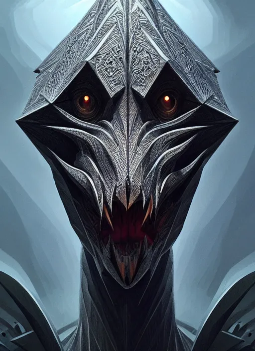 Image similar to anthropomorphic triangle head in edgy darkiron tupac, intricate, elegant, highly detailed animal monster, digital painting, artstation, concept art, smooth, sharp focus, illustration, art by artgerm, wayne barlowe, trending on artstation and greg rutkowski and alphonse mucha, 8 k