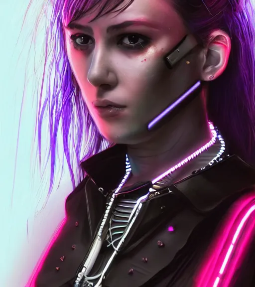 Image similar to detailed realistic female character cyberpunk wearing thick technological collar around neck, realistic, art, beautiful, 4K, collar, choker, collar around neck, punk, artstation, detailed, female, woman, choker, cyberpunk, neon, punk, collar, choker, collar around neck, cyberpunk, punk, neon