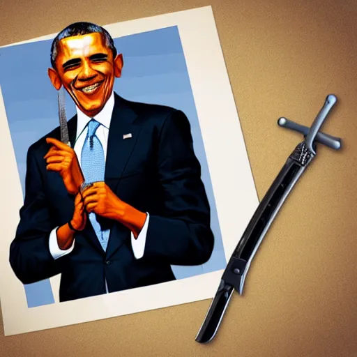 Image similar to barack obama katana, high - quality, extremely detailed, photorealistic