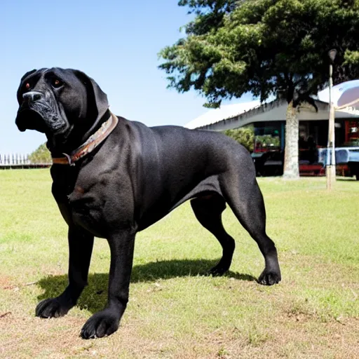 Image similar to a big boerboel dog in front of a wafflehouse