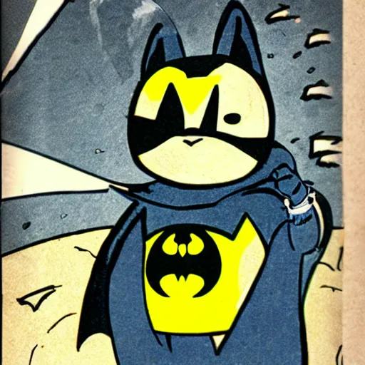 Prompt: A hamster dressed as batman, moonlight, vintage comic book style