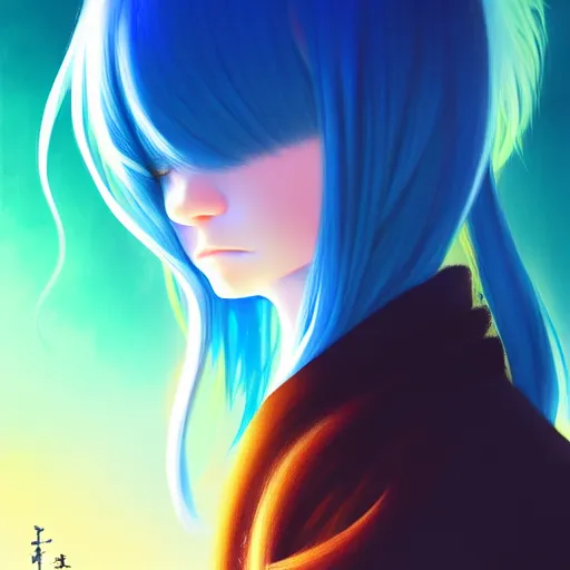 Prompt: blue slime swirling around rimuru reaching out, enveloped in ghosts, sky blue straight hair, bangs, with amber eyes, amber eyes, amber eyes, black jacket, high collar, ultra fine detaile, dark theme, digital painting, psychedelic, cinematic, wlop, pixiv, ilya kuvshinov, ross tran