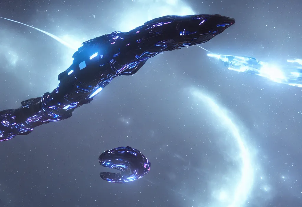 Image similar to a futuristic snake spaceship made on fiber optic in space, cinematic, unreal engine 5