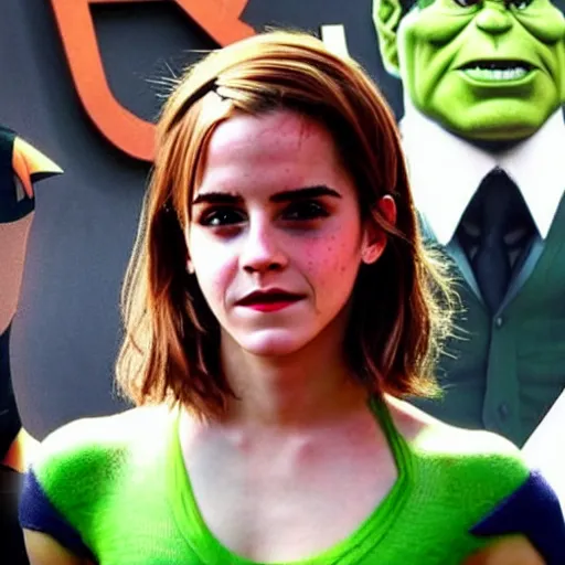 Image similar to emma watson cosplaying as the hulk, muscly emma watson wearing a hulk costume, beefy cosplay award winner