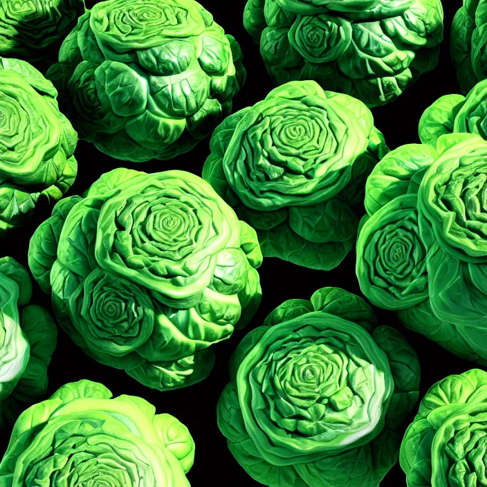 Image similar to high quality 3 d render very cute cabbages! money everywhere, highly detailed, unreal engine cinematic smooth, moody purple green light, low angle, uhd 8 k