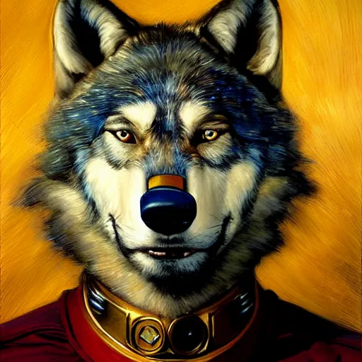 Image similar to a portrait of a wolf dogman canine star trek chief engineer. highly detailed painting by gaston bussiere craig mullins j. c. leyendecker furry