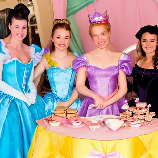 Image similar to a princess tea party with aurora, belle, and cinderella