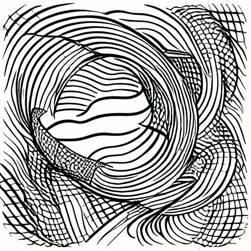 Prompt: tattoo sketch of a ocean, on a canva, blackwork, ornamental, line art, vector,