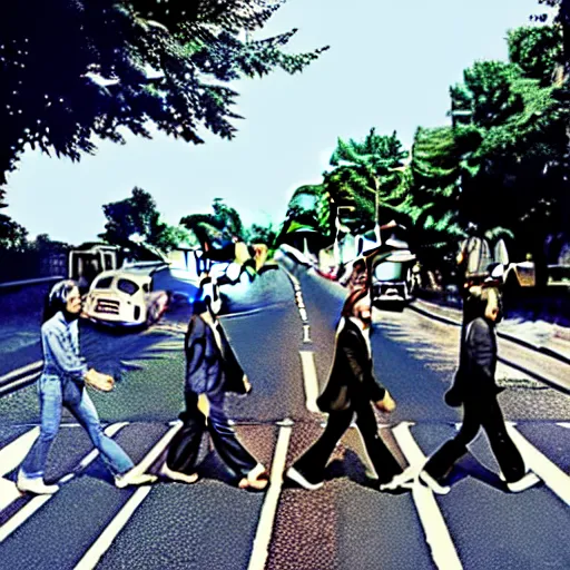 Prompt: beatles crossing abbey road at disneyland, hyper detailed, dramatic lighting, cgsociety, realistic, hyper detailed, insane details, intricate, dramatic lighting, hypermaximalist, golden ratio, rule of thirds, octane render, weta digital, micro details, ultra wide angle, artstation trending, 8 k,