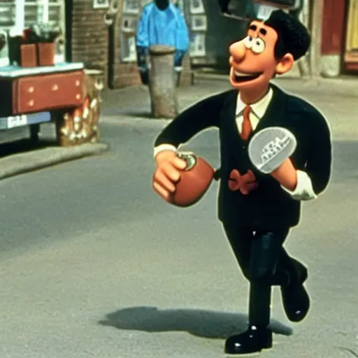 Prompt: a still of jerry seinfeld in wallace & gromit