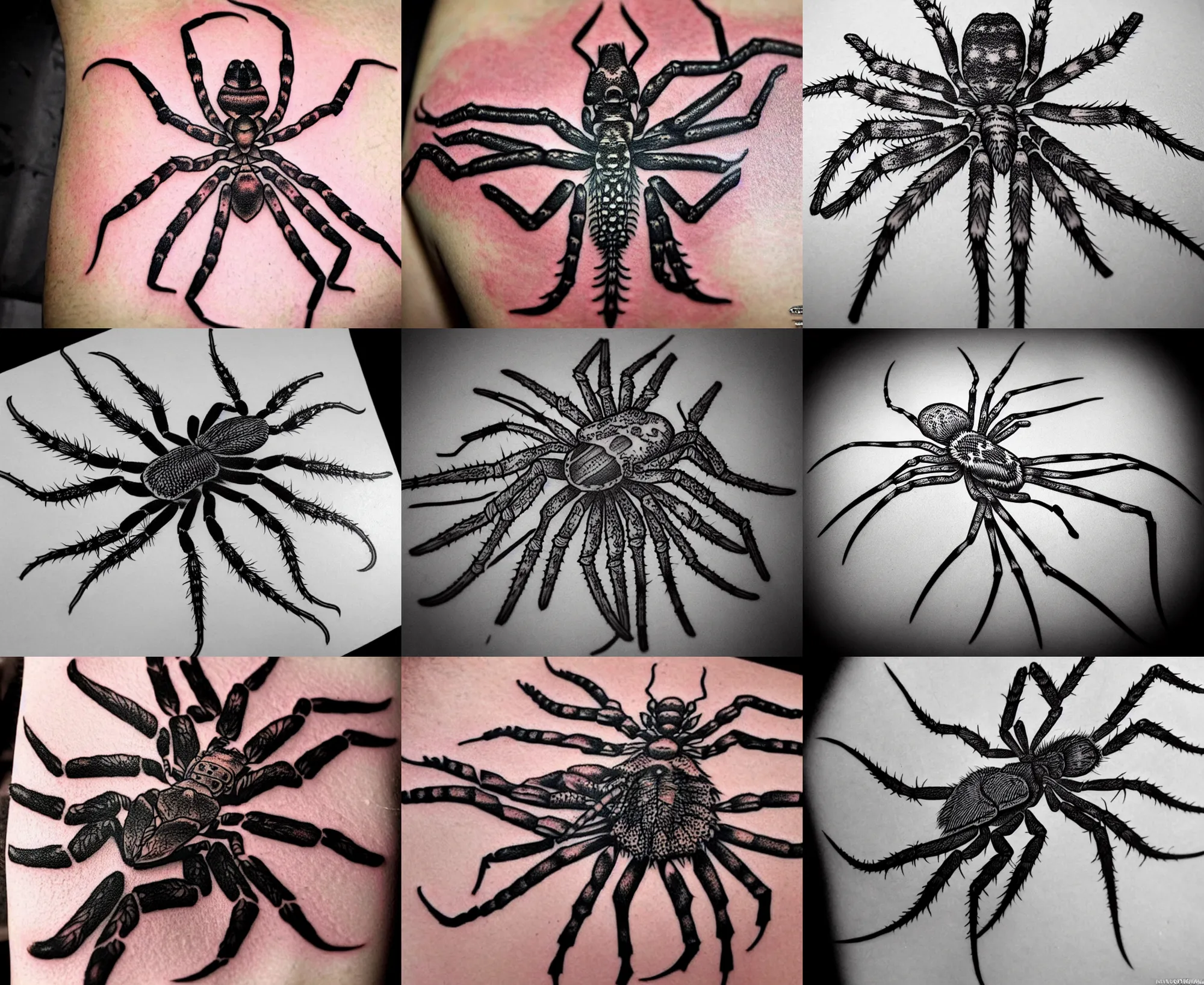 Prompt: detailed amazing tattoo stencil of a floral huntsman spider attaching