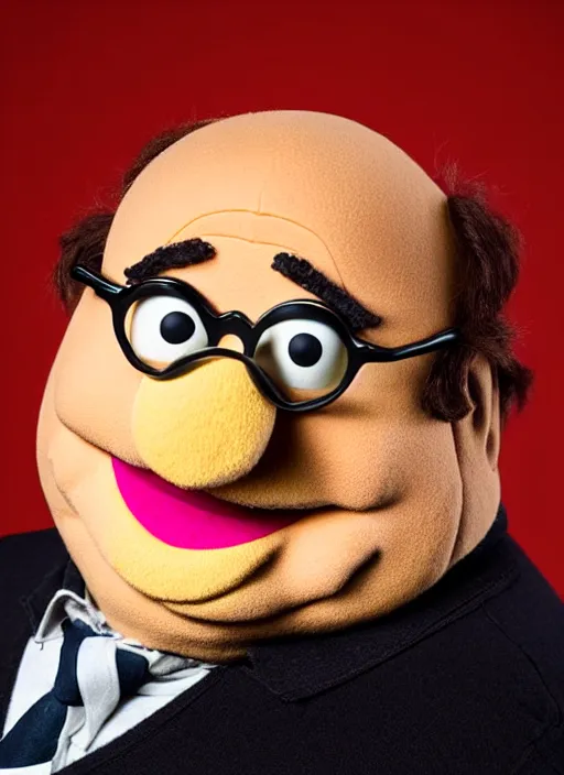 Image similar to studio portrait still of muppet!!!!! danny devito!!!!!! as a muppet muppet as a muppet, 8 k, studio lighting, key light,