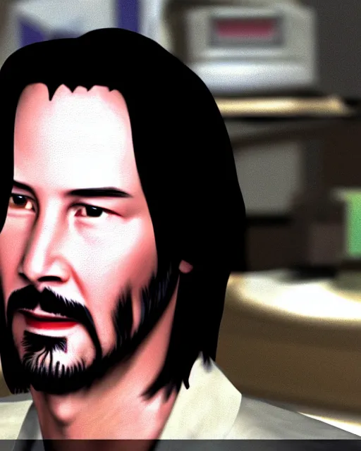 Image similar to keanu reeves rendered in n 6 4. nintendo 6 4 graphics keanu reeves