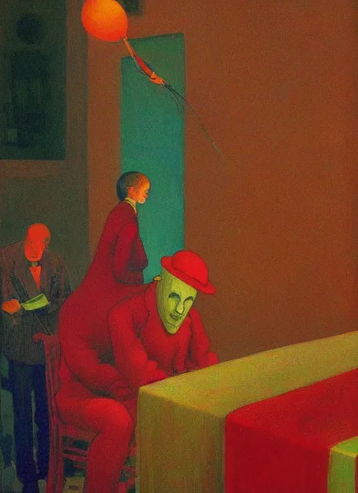 Prompt: clown at a funeral by Anton Bilibin, Edward Hopper and James Gilleard, Zdzislaw Beksinski highly detailed