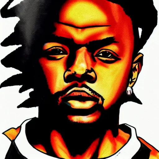 Prompt: kendrick lamar drawn in the style of dragon ball z, highly detailed, shading