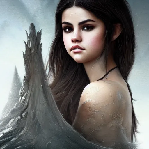 Image similar to portrait of selena gomez, fantasy, intricate, elegant, highly detailed, digital painting, artstation, concept art, matte, sharp focus, illustration, octane render, unreal engine, art by aenaluck and roberto ferri and greg rutkowski, epic fantasy, digital painting