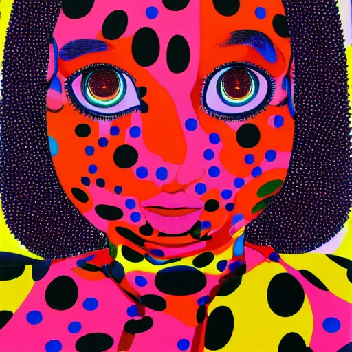 Prompt: a yayoi kusama 2 0 2 2 portrait of a girl, colorfull, 4 k, vogue