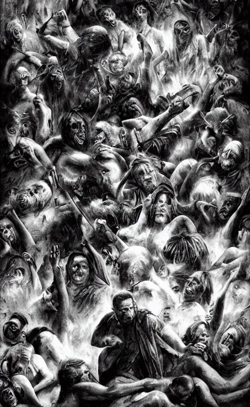 Prompt: hell with people suffering. by francisco goitia