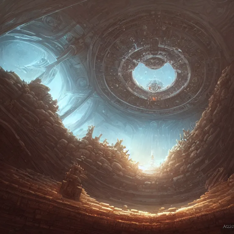 Image similar to Giant Floating Circular Ancient Sacred Sublime Cosmic Structure by Andreas Rocha