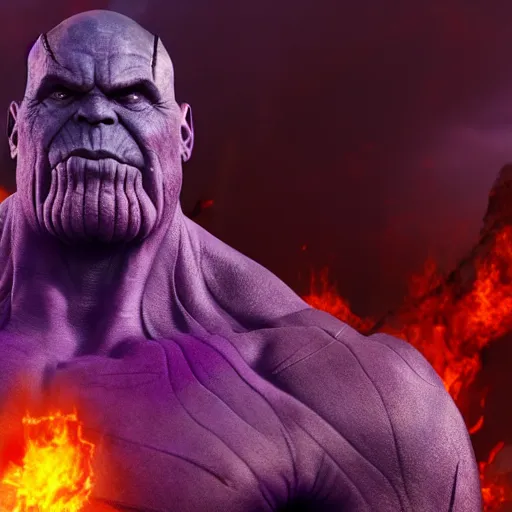 Image similar to Thanos in hell 4K quality photorealism