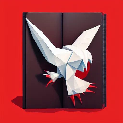 Image similar to low poly, vector, white eagle icon, in a book, red background, cgsociety, artstation, octane render