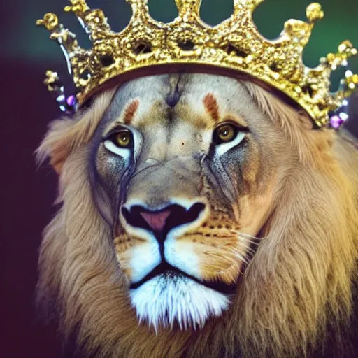 Image similar to Lion with crown, vaperwave