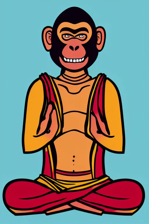 Image similar to a vector based illustration about a monkey Buddhist in the style of pop art, no gradients