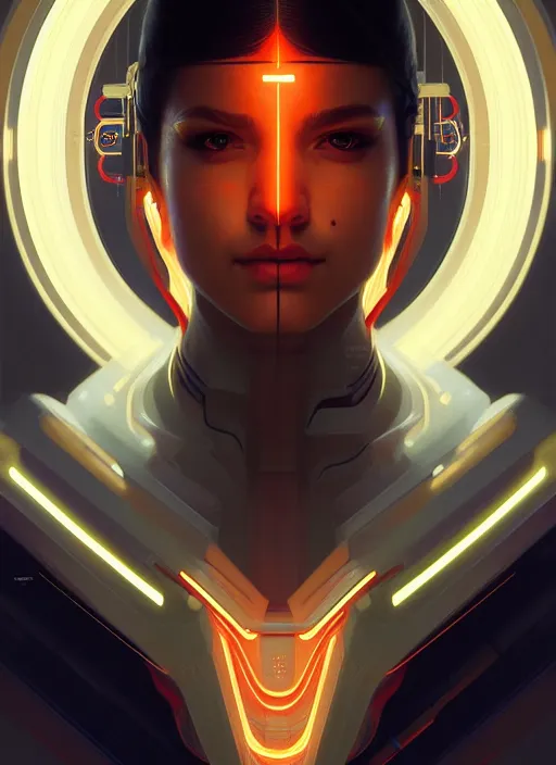 Image similar to symmetry portrait of reece pacheco, sci - fi, tech wear, glowing lights intricate, elegant, highly detailed, digital painting, artstation, concept art, smooth, sharp focus, illustration, art by artgerm and greg rutkowski and alphonse mucha