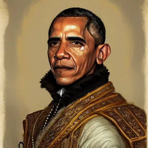 Image similar to A portrait of Obama as a 16th century noble, art by greg rutkowski, matte painting, trending on artstation, very detailed