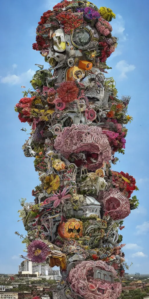 Image similar to colossal grotesque flower made from unfulfilled communist dreams in the middle of abandoned post soviet constructivist cityscape, Stalinist architecture, ultradetailed, Intricate by Hayao Miyazaki and Josan Gonzalez and Makoto Shinkai and Giuseppe Arcimboldo and Wes Anderson