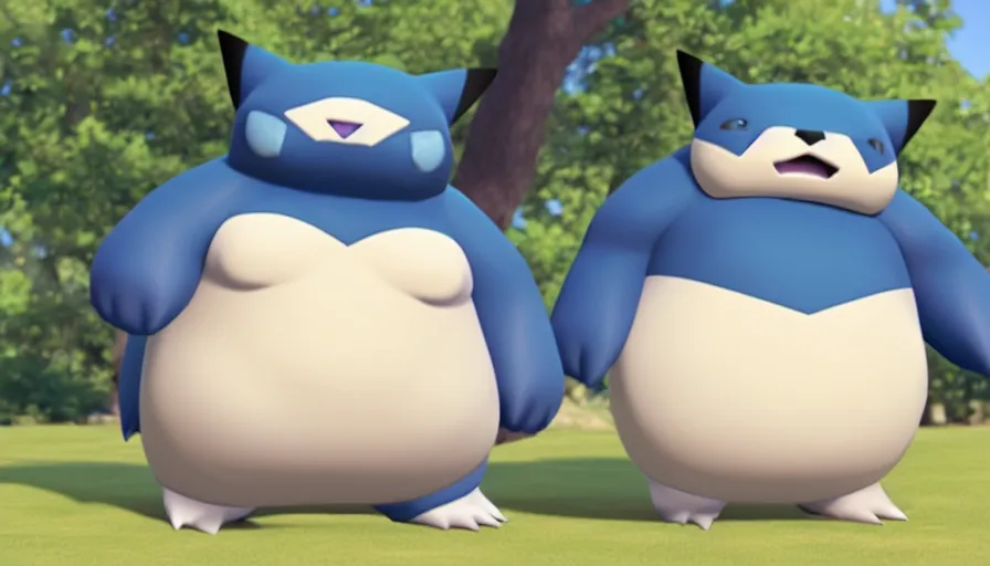 Prompt: pokemon snorlax wearing sunglasses, photorealistic rendering