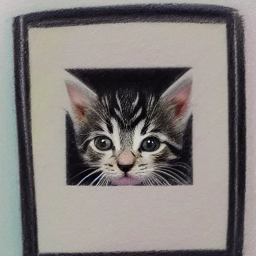 Image similar to photo of an intricately detailed representation of a accurate kitten. Colored graphite blended with colored oils miniature on vellum.