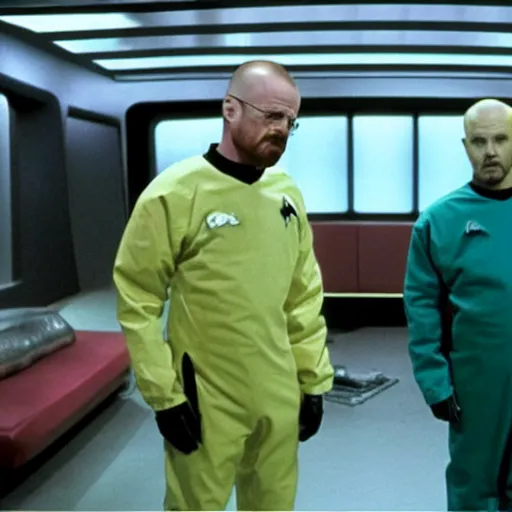 Prompt: walter white and jesse pinkman in star trek, still from star trek