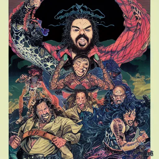 Image similar to portrait of crazy post malone punching, symmetrical, by yoichi hatakenaka, masamune shirow, josan gonzales and dan mumford, ayami kojima, takato yamamoto, barclay shaw, karol bak, yukito kishiro