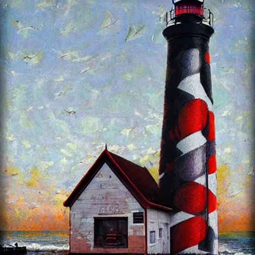 Image similar to beautiful lonely lighthouse, hyper realistic, colorful patterns, subtle shadows, art by tim okamura and oksana dobrovolska