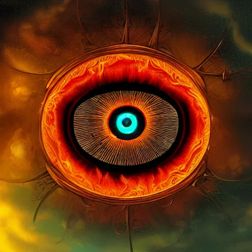 Prompt: a panopticon of the flaming eye of sauron, digital art, detailed