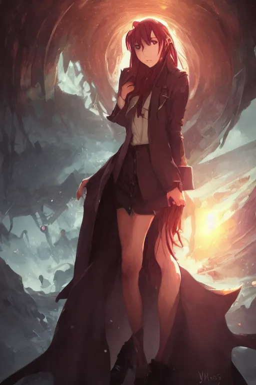 Image similar to Makise Kurisu from Steins;Gate, dungeons and dragons portrait, concept art, sharp focus, illustration, art by Jordan Grimmer and Wojtek Fus and greg rutkowski