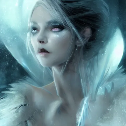 Image similar to kerli koiv as a ice queen, darkwave, darksynth, concept art, sharp, digital matte painting, art by luis royo, greg rutkowski, wlop, dramatic lighting, trending on artstation