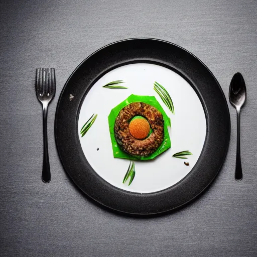 Image similar to a plate with disgusting, but futuristic food, professional food photography