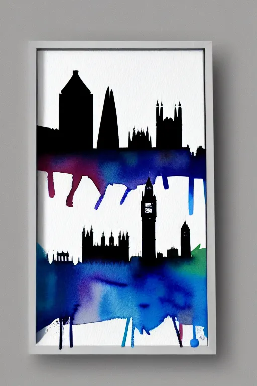 Image similar to minimalist watercolor splash ink art of london skyline