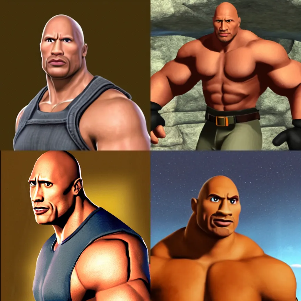 Prompt: Dwayne The Rock Johnson character profile in Super Smash Brothers for n64