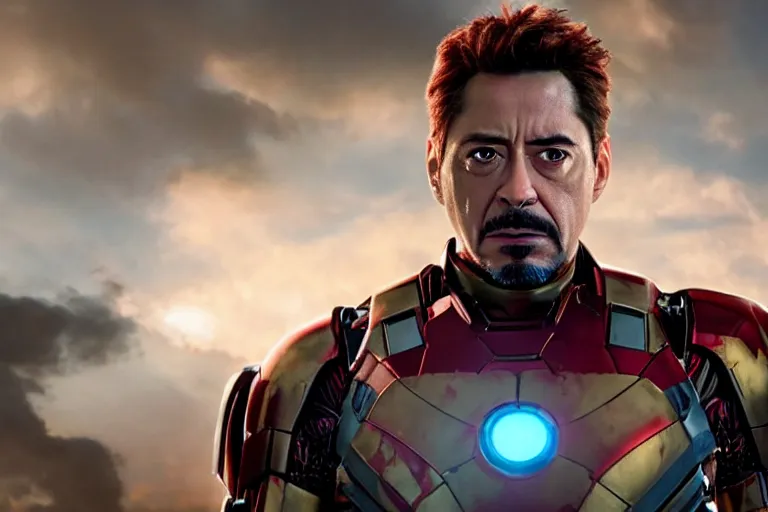 Image similar to film still of zombie Tony Stark in new avengers movie, 4k
